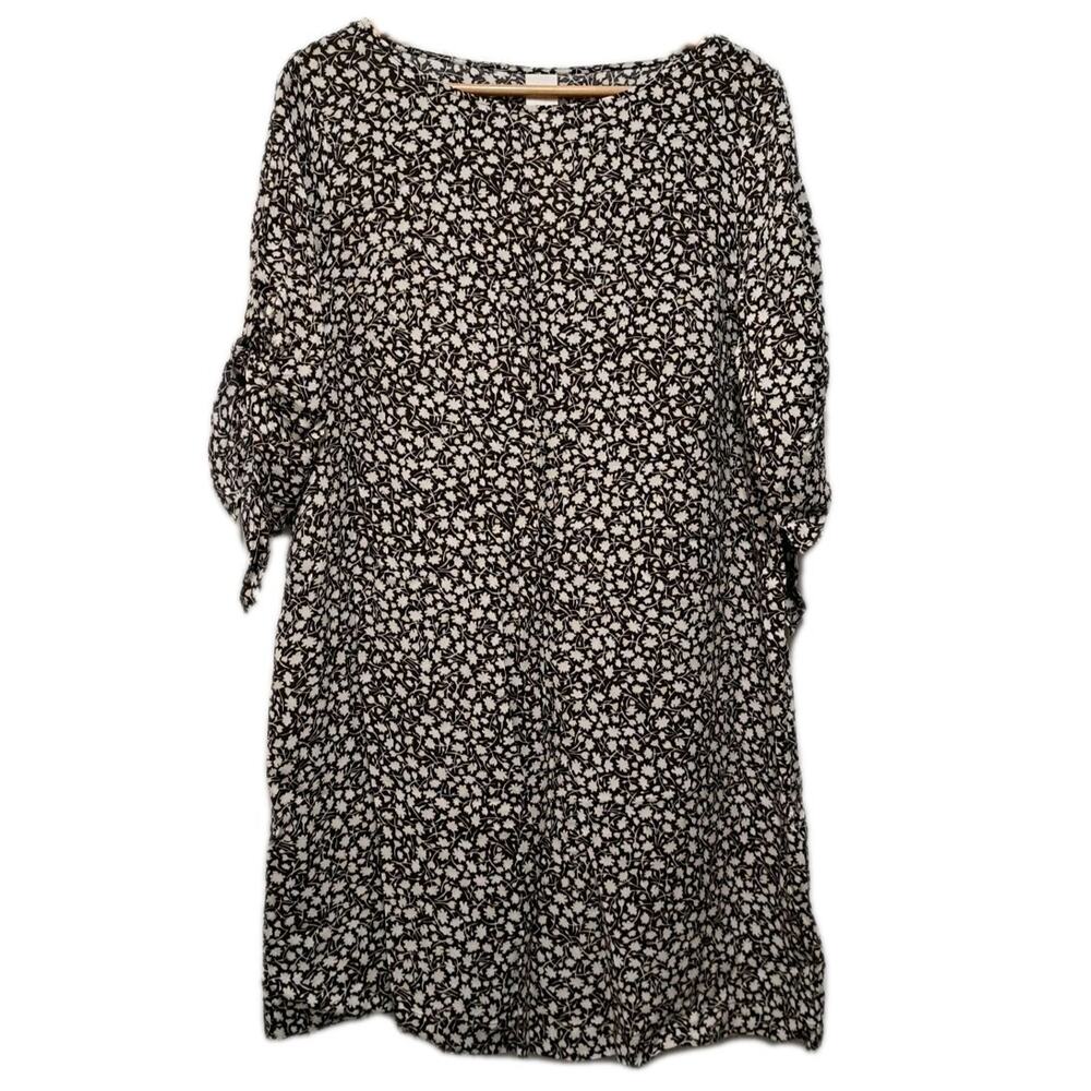 NWT H&M Mini Dress Womens 14 Brown Cream Ditsy Floral Printed Viscose Shift